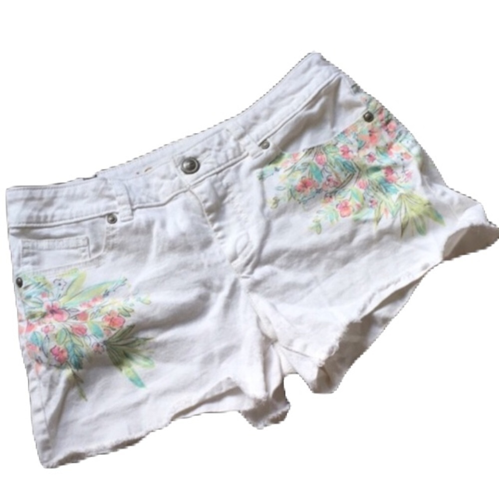 LC Lauren Conrad White Floral Jean Shorts